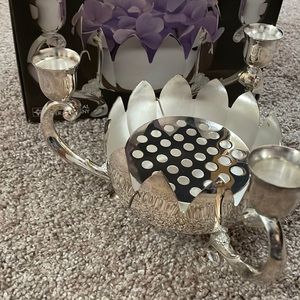 Silverplated With Frog Flower Holder w/3 Candles